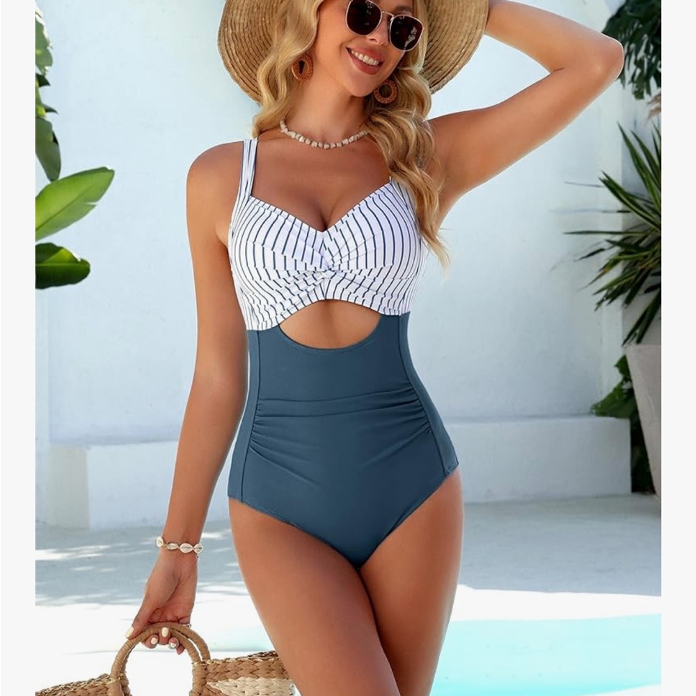Striped Blue One-Piece Swimsuit